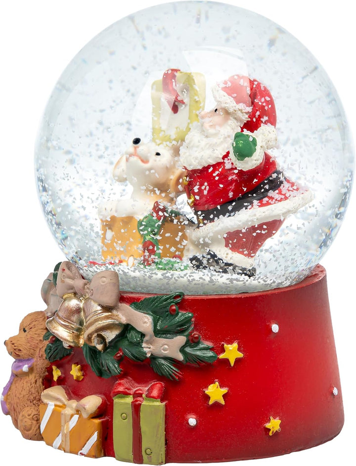SIKORA SK32 Mittelgrosse Glas Deko Schneekugel Weihnachtsmann mit Hund Weihnachtsdeko D:65mm, Weihna