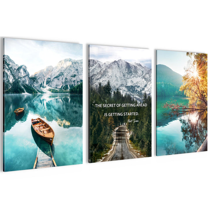 Novart Bilder Set Natur Berge - Kein Extra Rahmen benötigt - Wandbilder für Wohnzimmer Schlafzimmer
