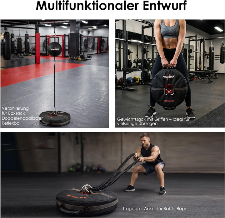 MaxxMMA Doppelendiger Schwerer Sack mit Anker (ungefüllt), Kerntrainingsgerät, Multifunktionaler Gew