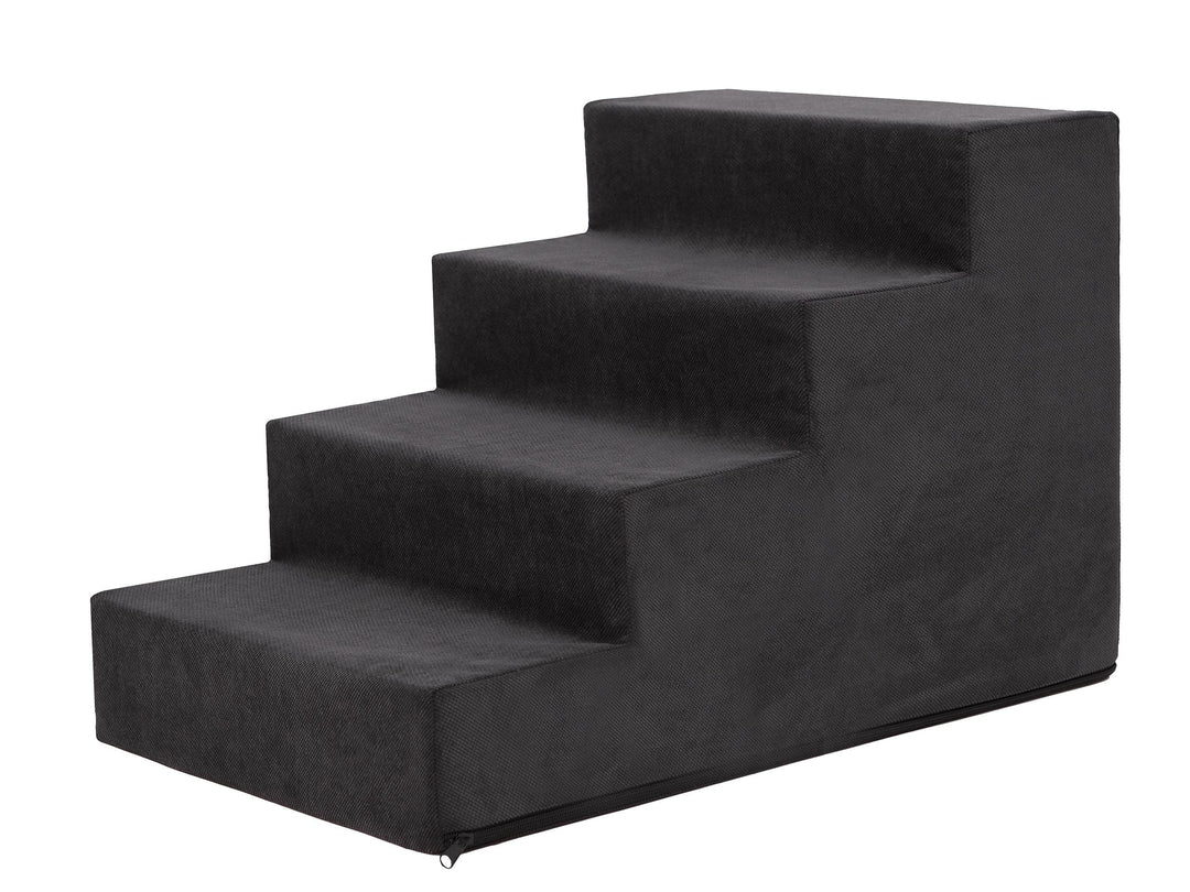 PillowPrim Tiertreppen Einganghilfe Kleinere Hunde Stufen Rampe Katzentreppe 4 Stufen Gross Schwarz