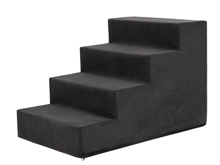 PillowPrim Tiertreppen Einganghilfe Kleinere Hunde Stufen Rampe Katzentreppe 4 Stufen Gross Schwarz