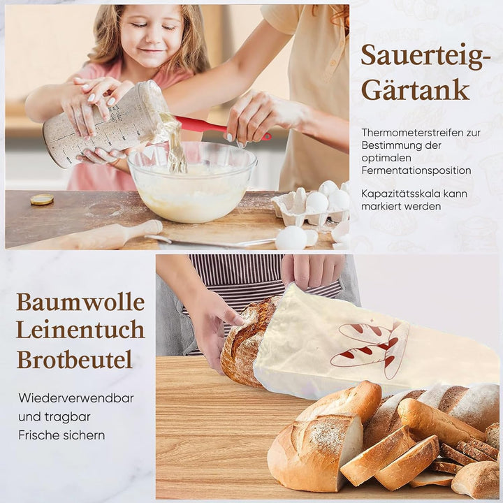 Gärkorb Brot Set mit 2 Gärkörbchen, Sauerteig Starter Set und Komplettset Backzubehör, sauerteig sta