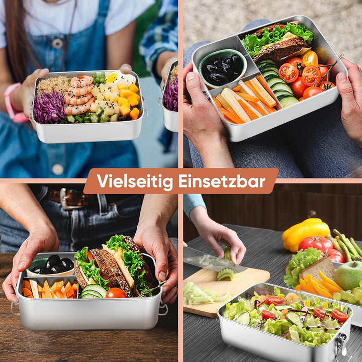 Joyfair Brotdose, Edelstahl Bento Box mit 3 Fächern, Vesperdose Lunch Box Auslaufsicher für Erwachse