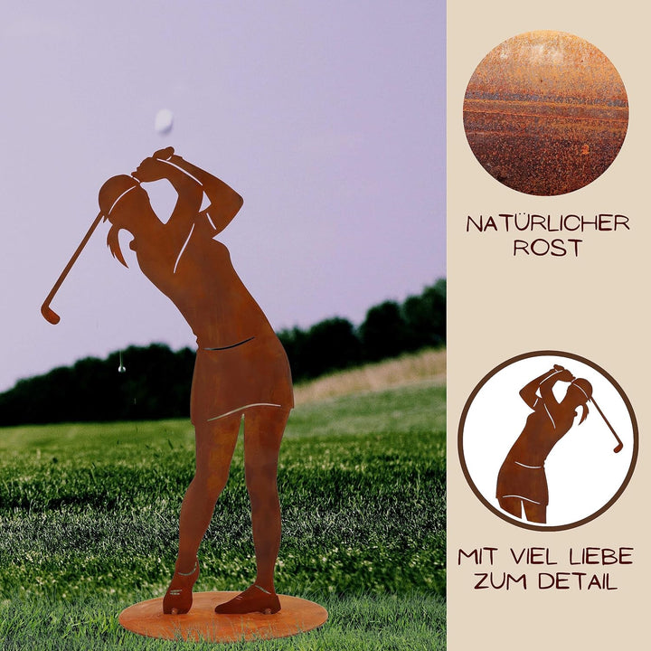 Rostikal Moderne Golferin Statue 40 cm - Gartendeko Geschenk - Deko Golf Figuren für Haus und Garten