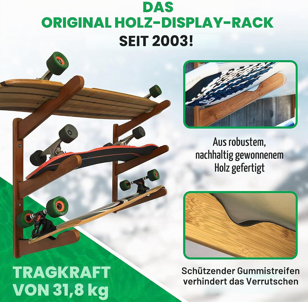 COR Surf Holz Surfbrett Wandhalterung für Surfbretter, Snowboards, Skateboards, dreistufiger Surfbre