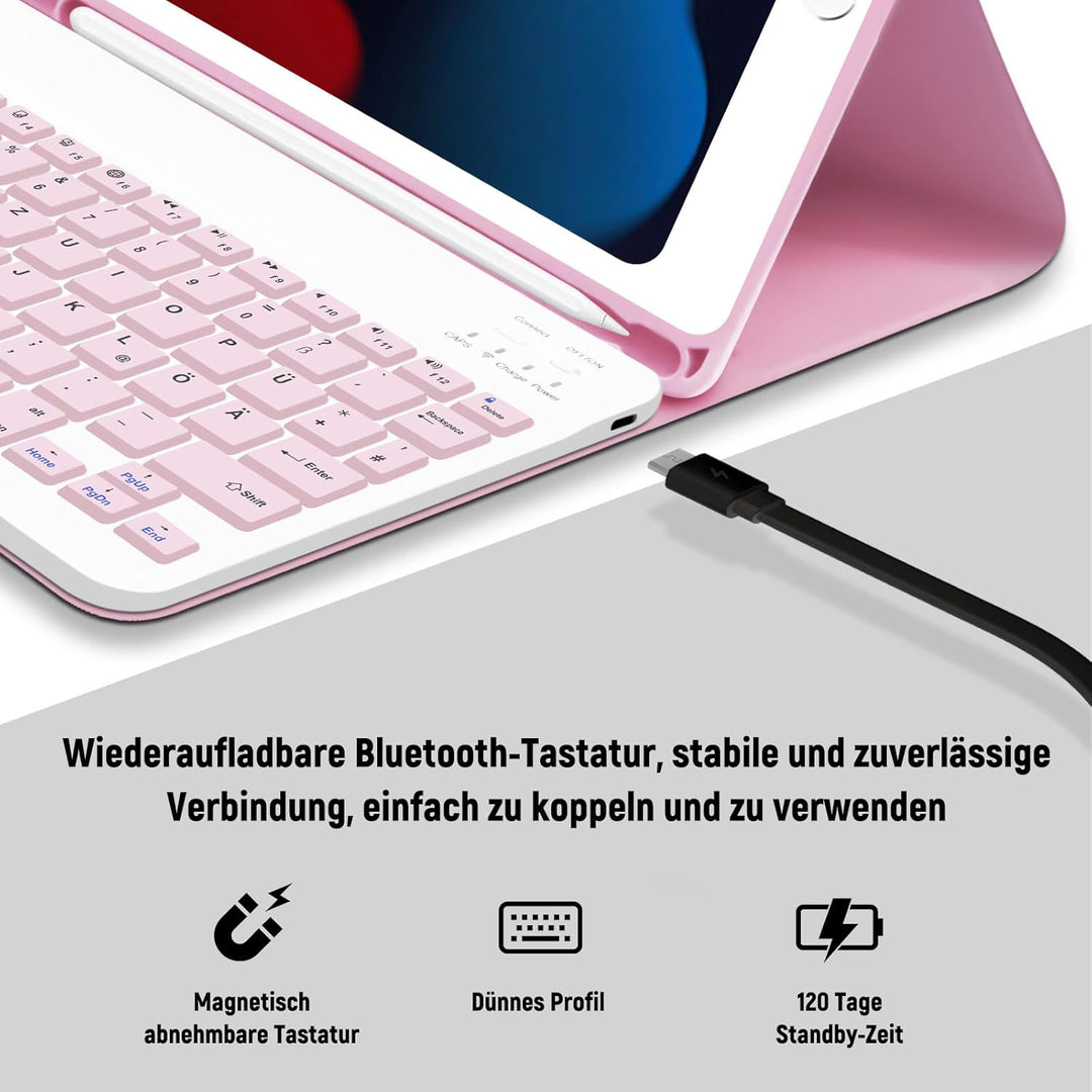 Tastatur Hülle für iPad 10.2 Zoll (9/8/ 7 Generation - 2021/2020/2019), Deutsches QWERTZ Tastatur Ma