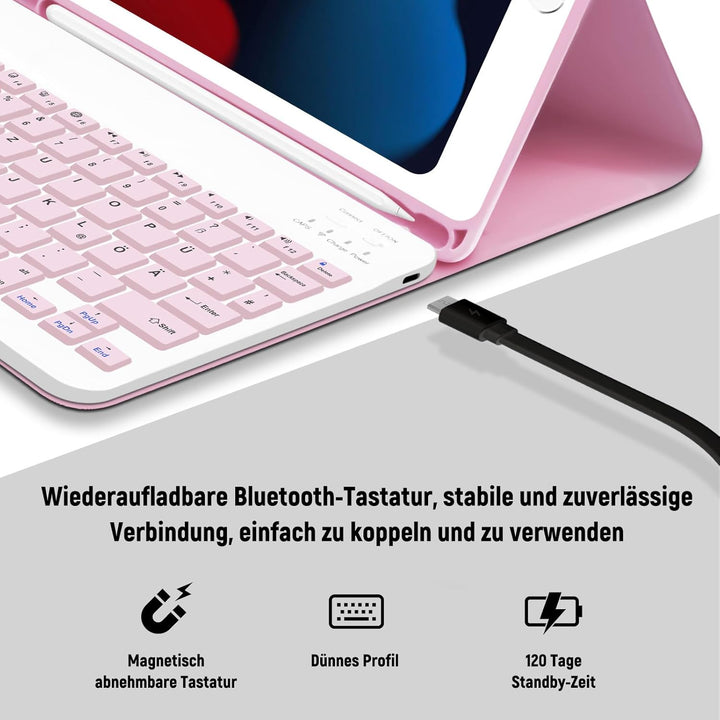 Tastatur Hülle für iPad 10.2 Zoll (9/8/ 7 Generation - 2021/2020/2019), Deutsches QWERTZ Tastatur Ma