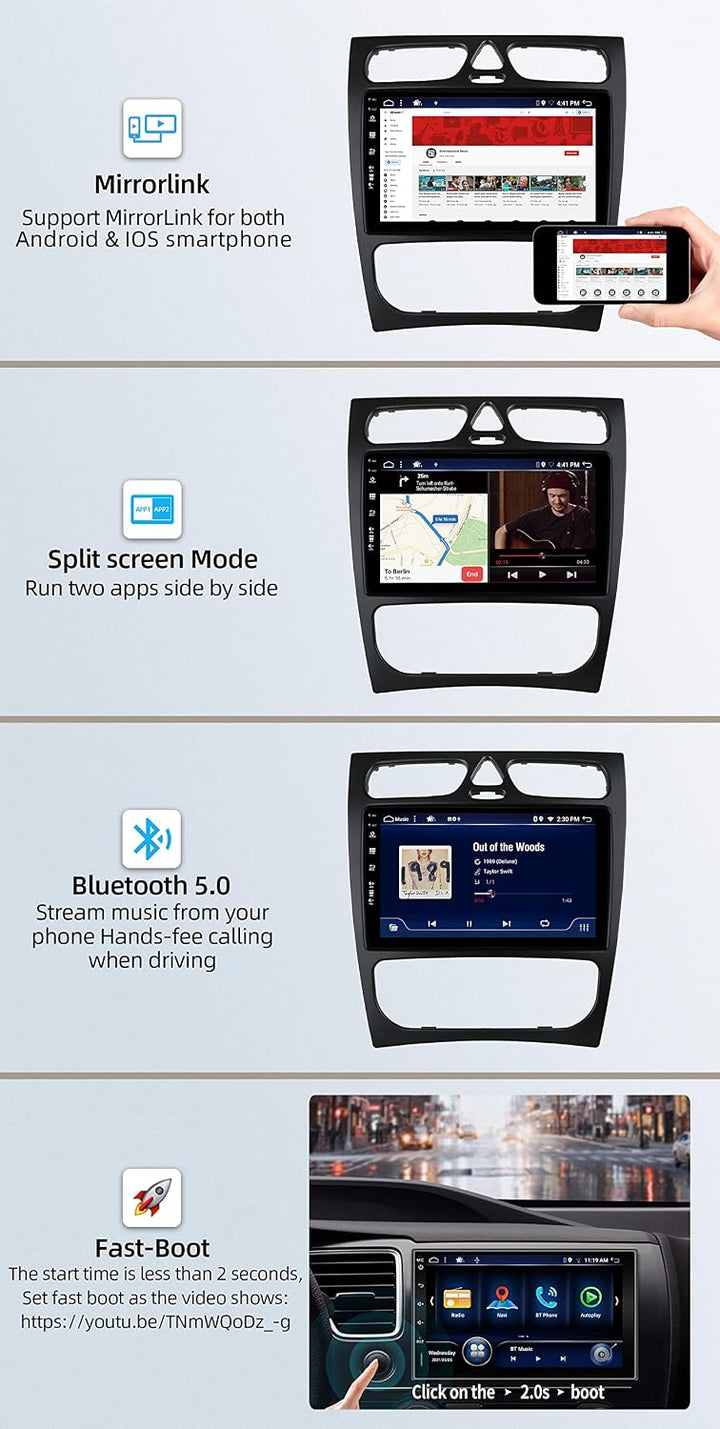 JOYX - 6G+128G - Android 15 IPS Autoradio Passt für Benz C/CLK Class C-Class W203 (2000-2004) - Kabe