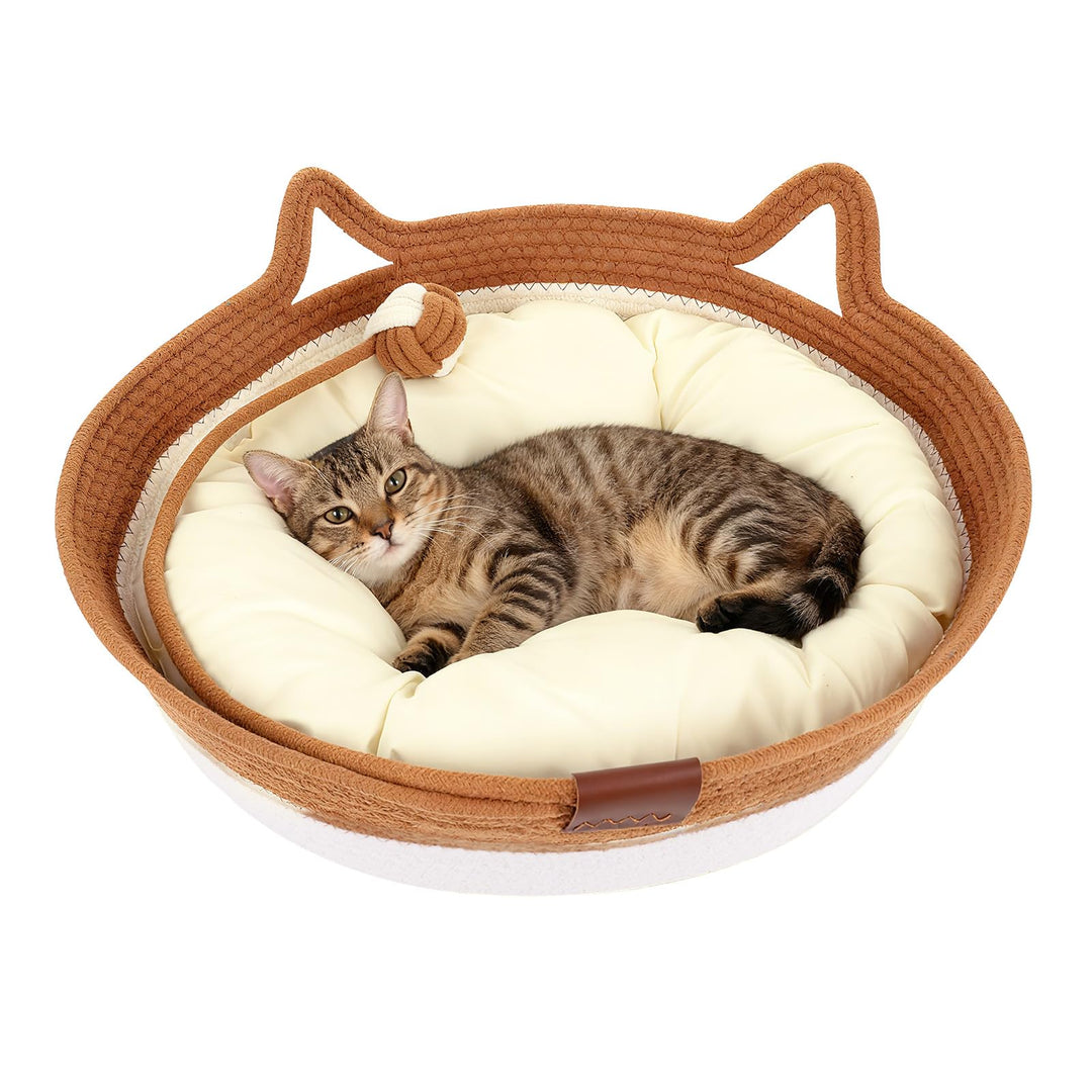 Baumwollseil Katzenbett mit Kissen, 46x46x16 cm Gross Katzenbett, Katzenkörbchen Rund Waschbar mit B