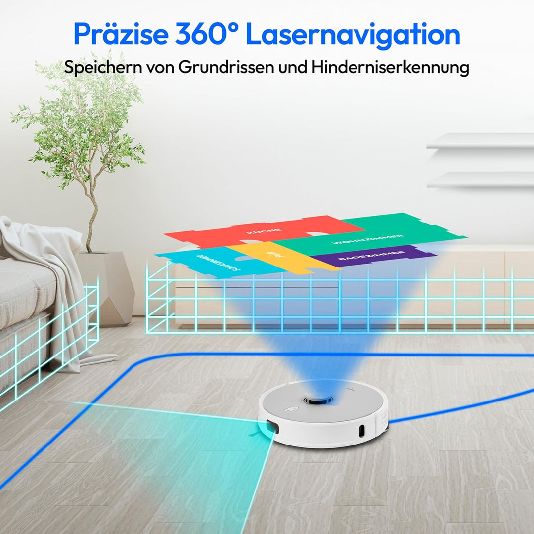MEDION Saugroboter mit Absaugstation und Wischfunktion X42 SW+ (Lasernavigation, Starke 8.000Pa Saug