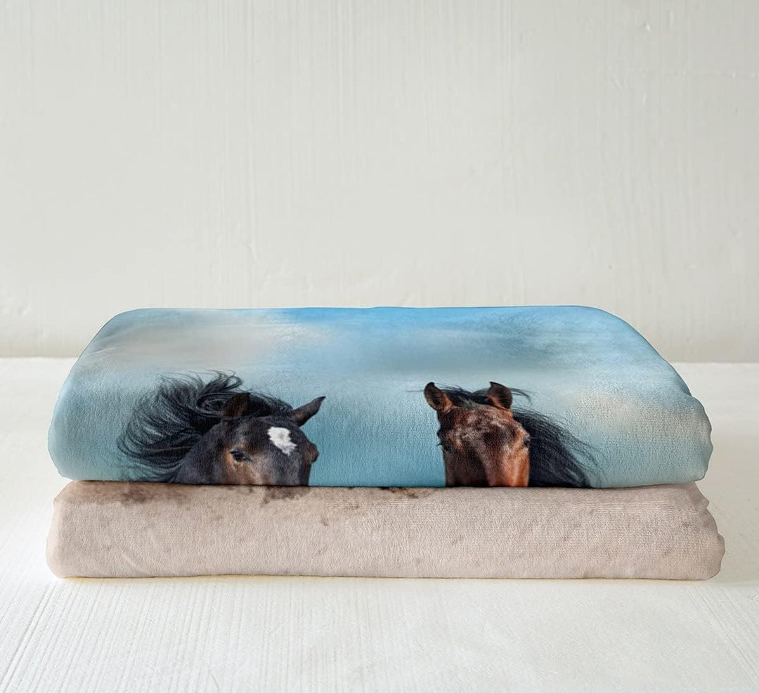Homewish Schwarzes Pferd Flanell Decke 130×150,Kinder Jungen Galoppieren Denk-Wurf-Decke,3D Bauernho