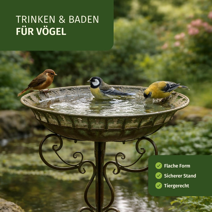 Moritz Vogeltränke Vogelbad Blätterkranz verzierter Standfuss Wasserschale 68,5cm Vogelbecken Wasser