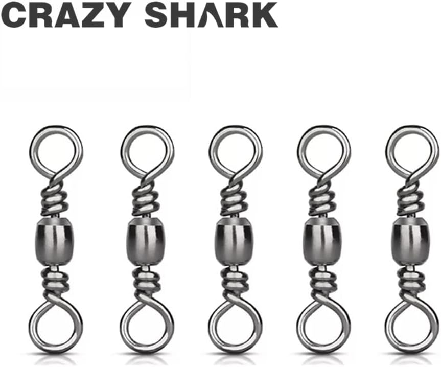 CRAZY SHARK 50 Stück Angelwirbel Wirbelsortiment Angeln Edelstahl Barrel Wirbel Angel-Zubehör Set Sc