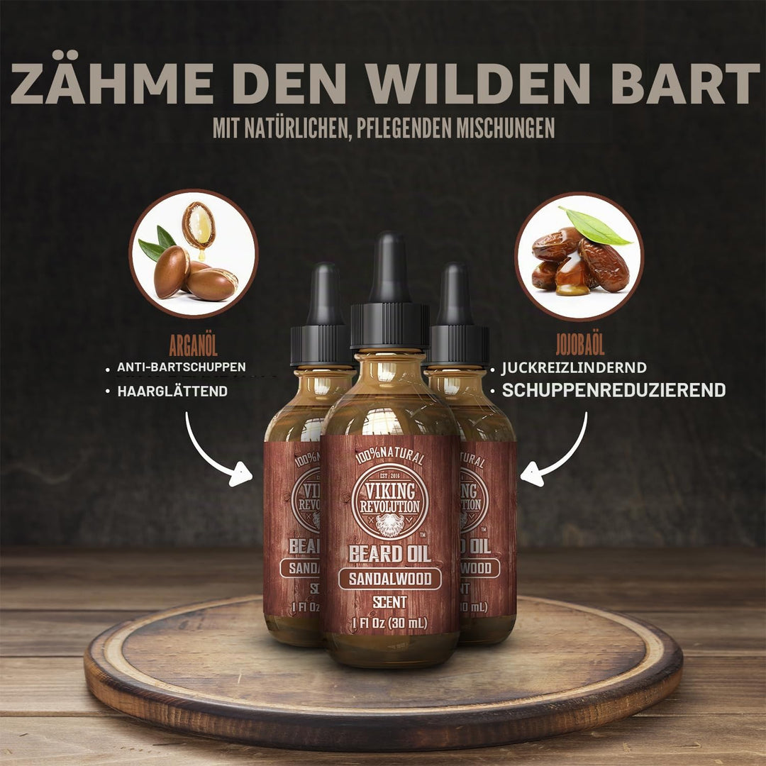 Viking Revolution Sandalwood Beard Oil for Men - Natural Mens Beard Oil with Argan Oil and Jojoba Oi