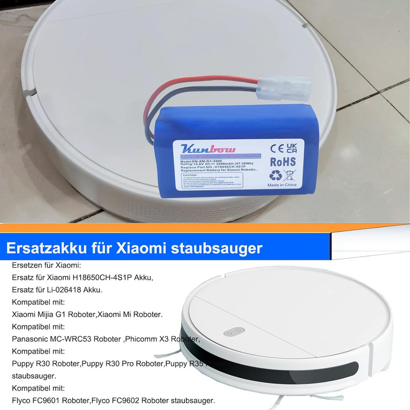 Kunbow 3200mAh Li-ion akku,Ersatzakku für Xiaomi Mi Roboter, Mijia G1 staubsauger, Ersatzakku für Pa