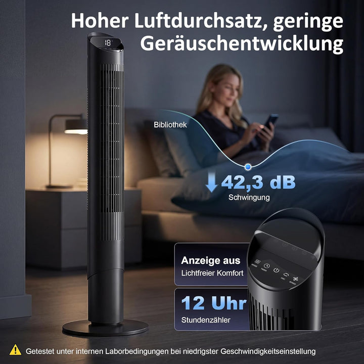 HOMCOM Turmventilator mit Fernbedienung, WiFi-App 65° Oszillierender 116 cm Ventilator mit 6 Geschwi