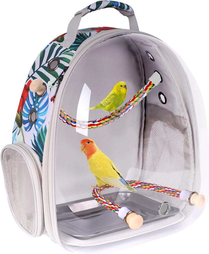 Bird Carrier Rucksack, Bubble Bird Travel Carrier Backpack with Stainless Steel Tray and Standing Ba