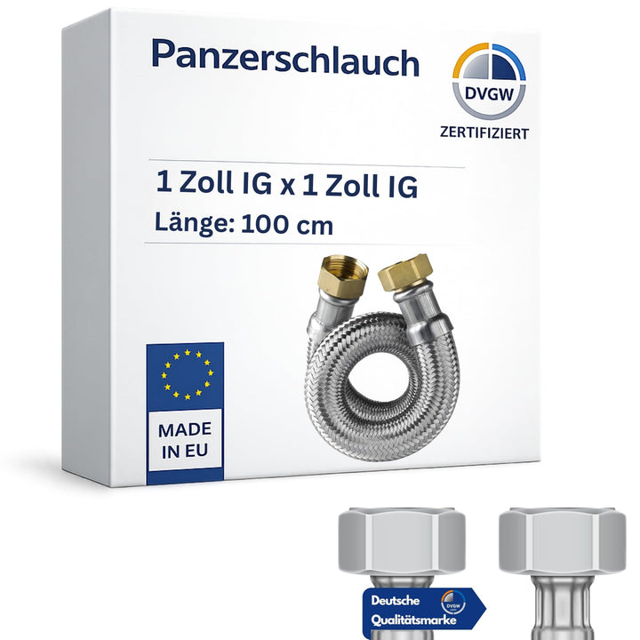 DVGW gep. Panzerschlauch 1 Zoll DN25 Edelstahl Flexschlauch Wasseranschluss Heizung Enthärtungsanlag