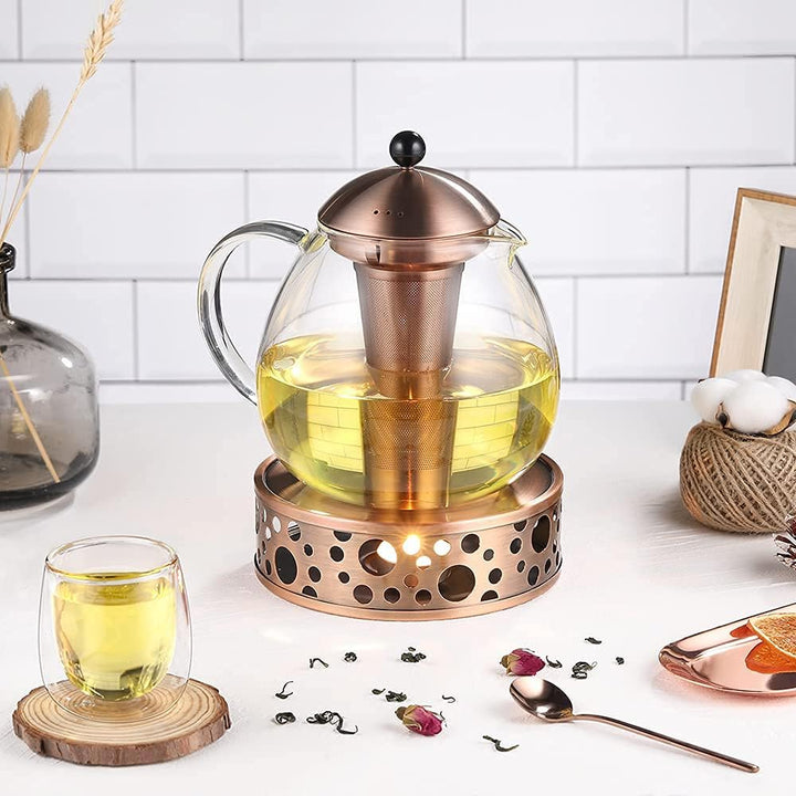 glastal 1500ml Bronze Teekanne mit Stövchen Teebereiter Glas und Edelstahl Teewärmer Teekanne Suit 1