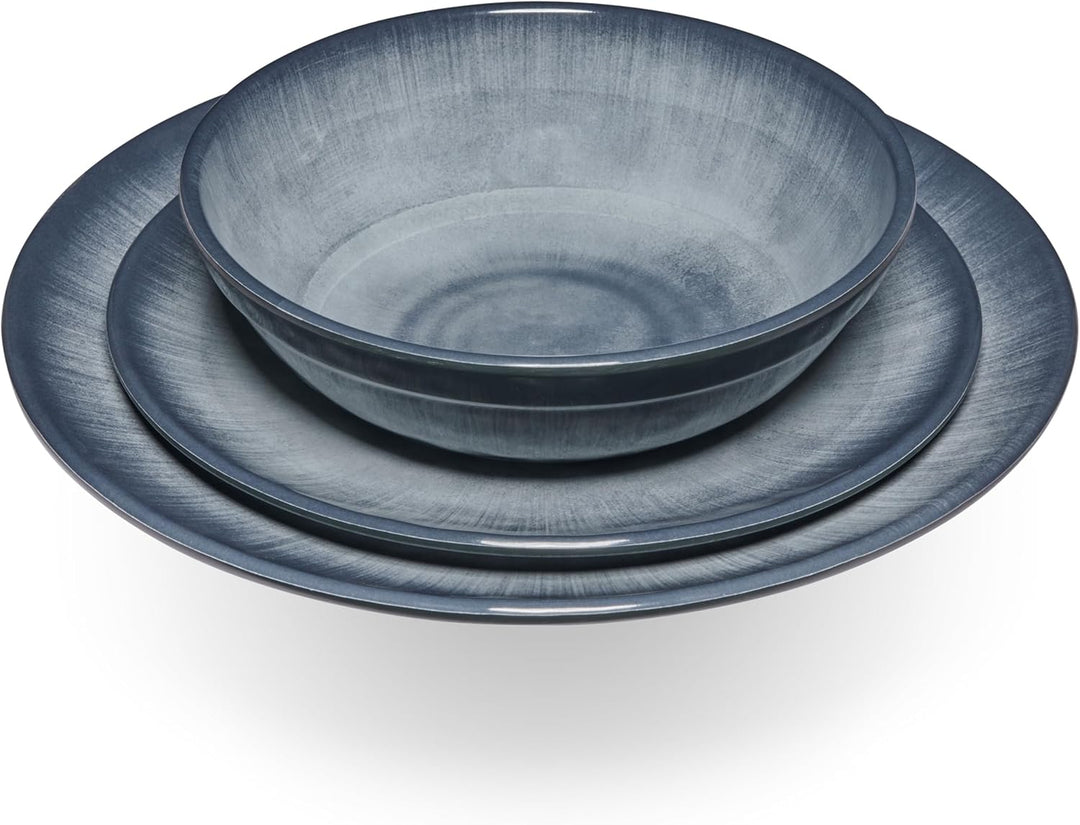 Melamin Geschirr Set Jesolo Grau für 2 Personen Steingutoptik Spülmaschinengeeignet Essgeschirr Camp