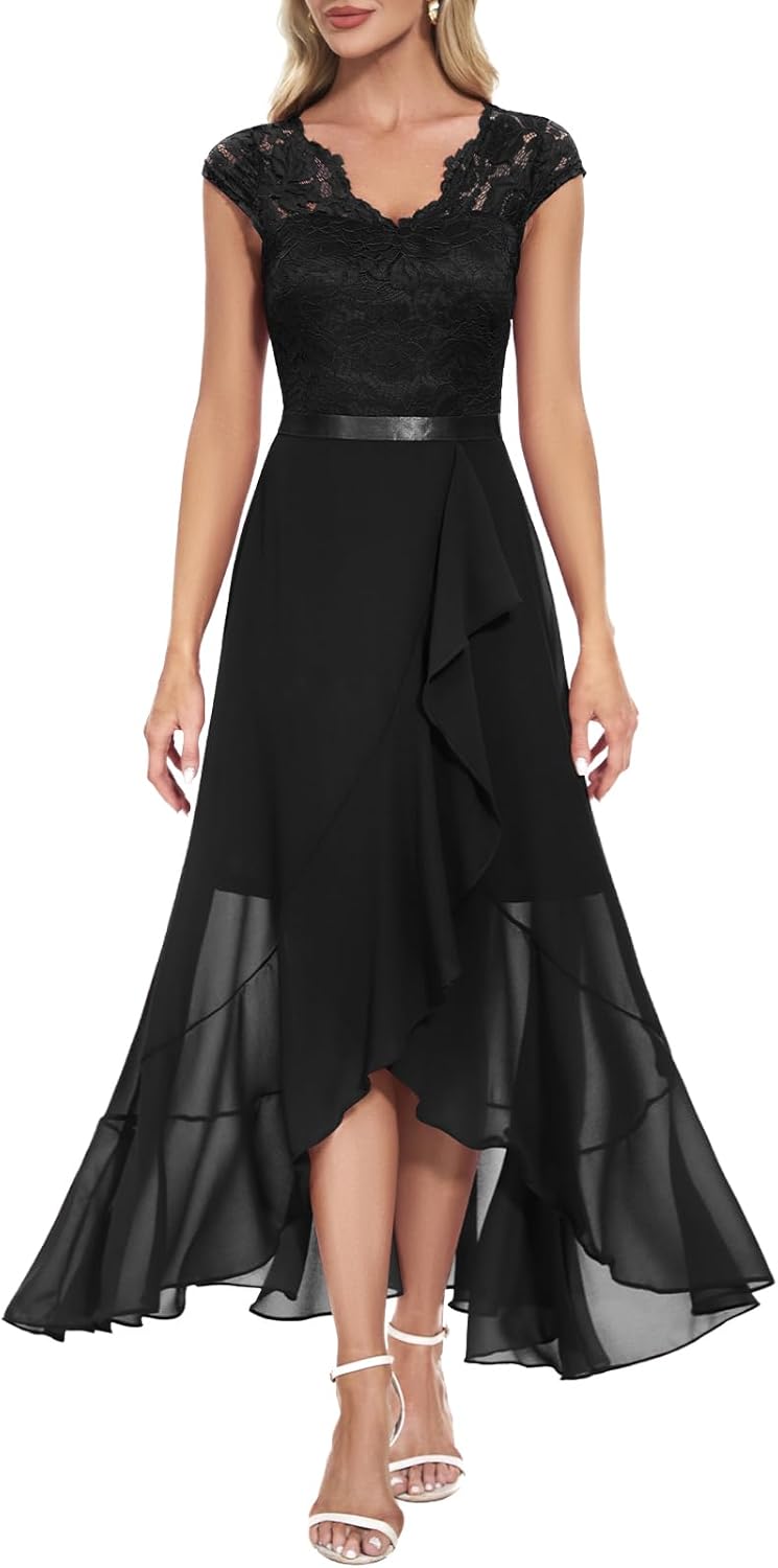 Bbonlinedress Abendkleider elegant für Hochzeit Spitzenkleid Chiffon Hi-Lo Kleid Brautjunferkleid Pa