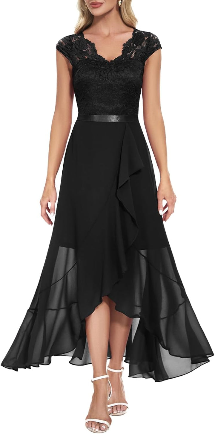 Bbonlinedress Abendkleider elegant für Hochzeit Spitzenkleid Chiffon Hi-Lo Kleid Brautjunferkleid Pa