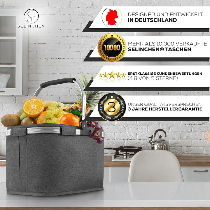 Selinchen® - Premium Einkaufskorb | Hochwertige Einkaufstasche faltbar und mit Aluminium Griff | Ide