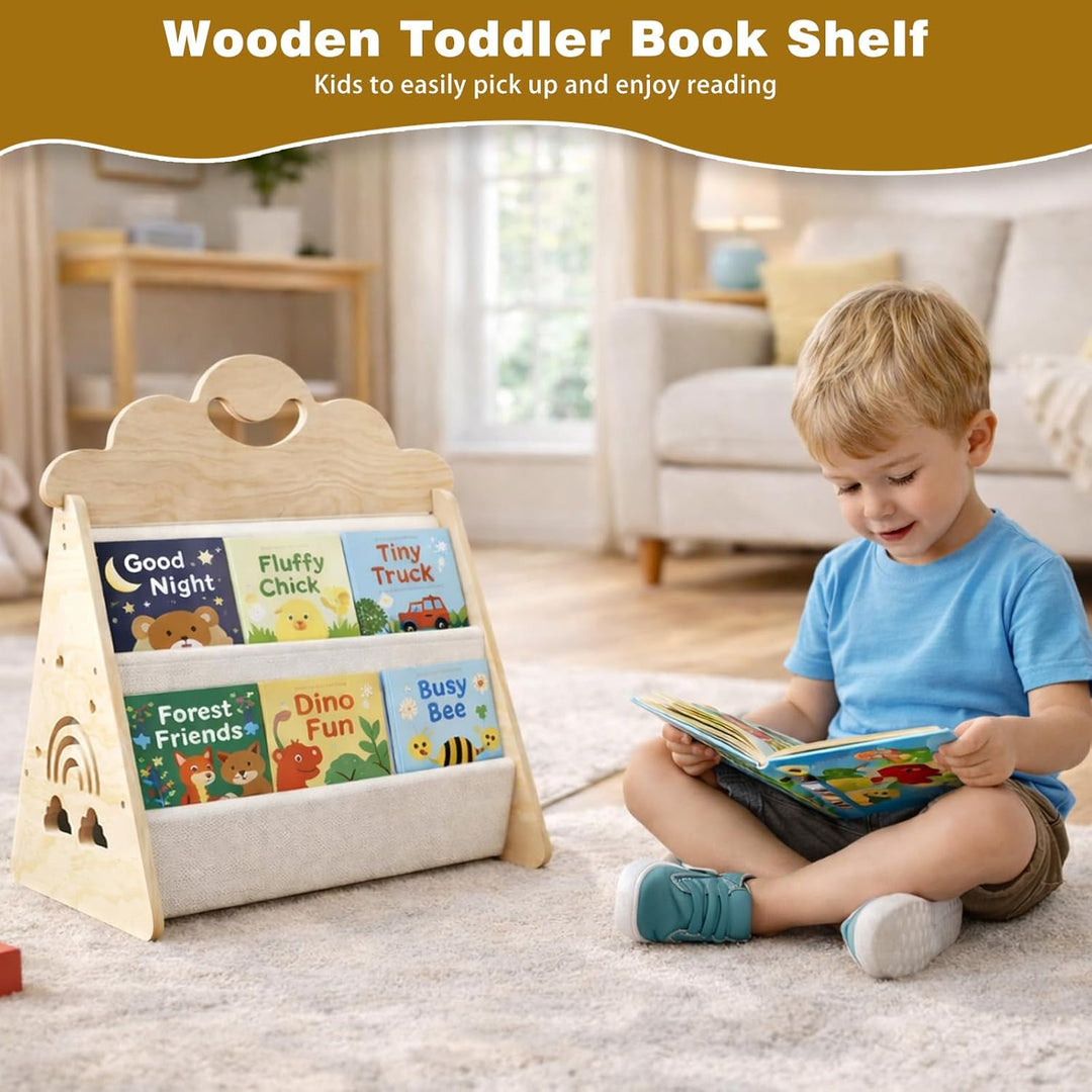 Bücherregal Kinder Holz, Montessori Bücherregal Bücherkiste Kinder für Leseecke, Kinderbücherregal,