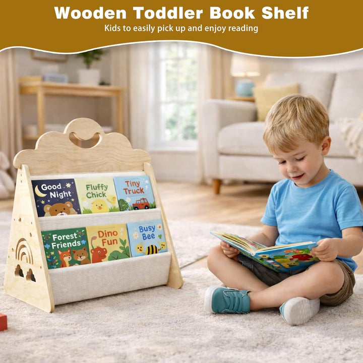 Bücherregal Kinder Holz, Montessori Bücherregal Bücherkiste Kinder für Leseecke, Kinderbücherregal,