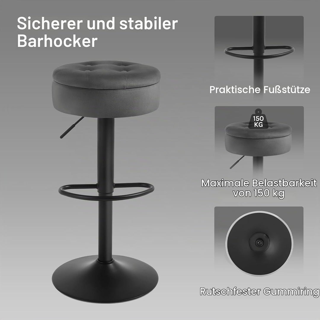 WOLTU Barhocker 2er Set, Sitzhocker mit Stauraum, Hocker höhenverstellbar 360° drehbar, Drehhocker f