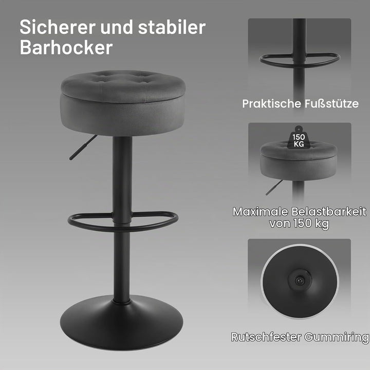 WOLTU Barhocker 2er Set, Sitzhocker mit Stauraum, Hocker höhenverstellbar 360° drehbar, Drehhocker f