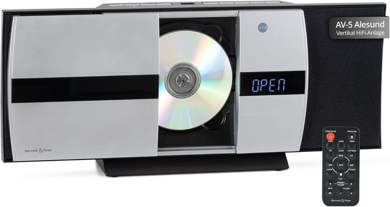 Bennett & Ross Ålesund Vertikal Stereoanlage - HiFi Microanlage mit CD-Player, MP3, UKW-Funktion, US