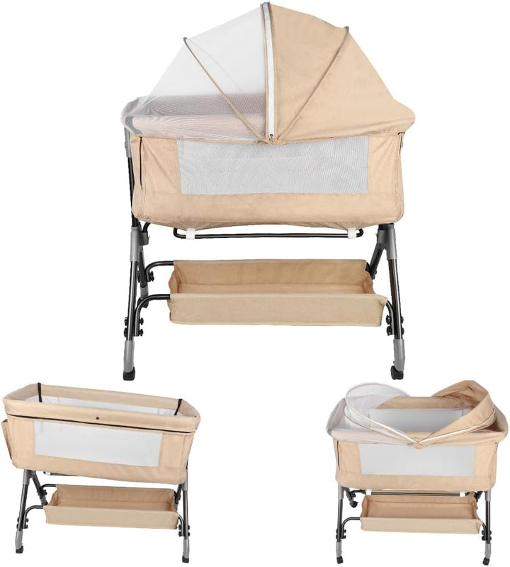 Kedia Babybett mit Moskitonetz, Babybett und Reisebett mit Rollen, Babybett für Neugeborene, Höhenve