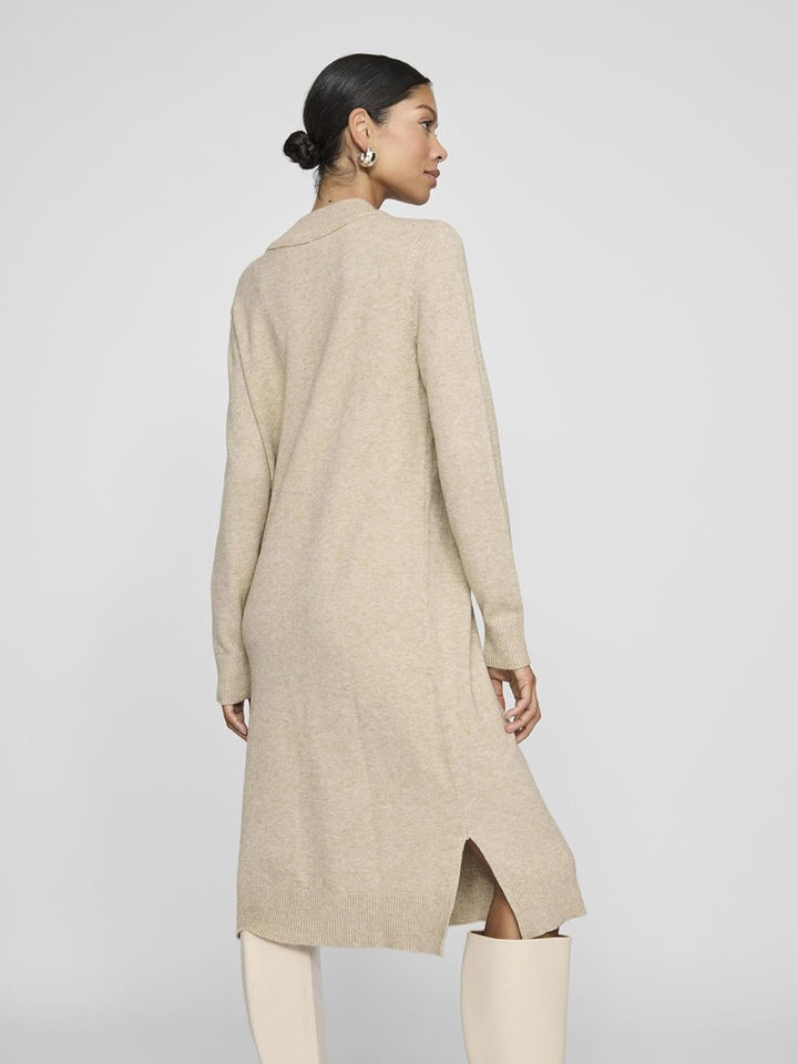 Vila Damen VIRIL Crew Neck L/S MIDI Dress - NO 14061427 XS Natural Melange, XS Natural Melange
