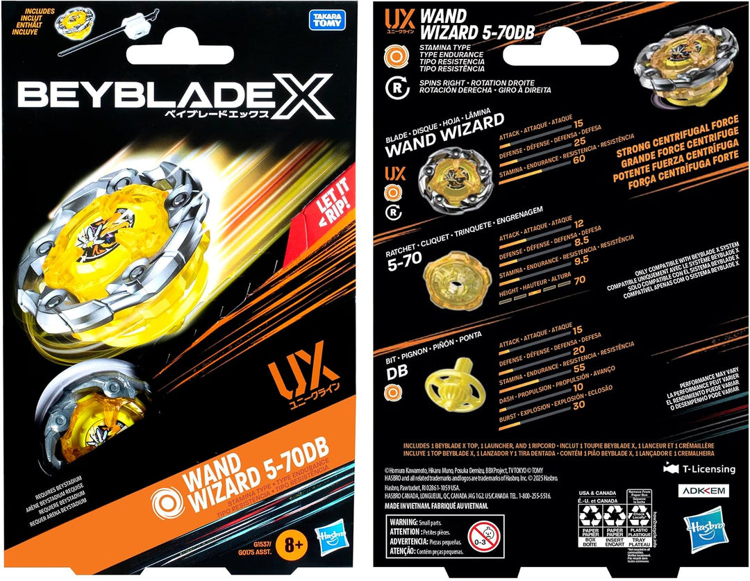 Beyblade X Wand Wizard 5-70DB UX Starter Pack Set mit Ausdauer Typ Top und Launcher; Authentische Ta