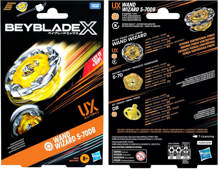 Beyblade X Wand Wizard 5-70DB UX Starter Pack Set mit Ausdauer Typ Top und Launcher; Authentische Ta
