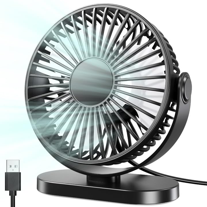 USB Tischventilator, Leistungsstarker Tragbarer Mini Ventilator , 3 Geschwindigkeiten für Schnelle K