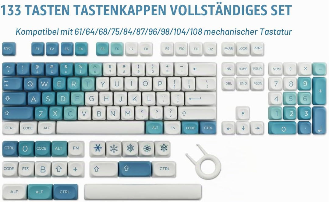 Sunzit Cute PBT Keycaps 126 Tasten Custom Keycap Set,MOA Profil Keycaps Dye-Sub Blau Schneemonster T