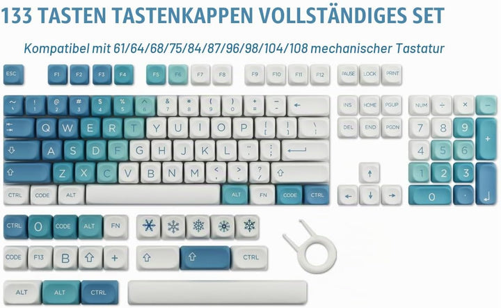 Sunzit Cute PBT Keycaps 126 Tasten Custom Keycap Set,MOA Profil Keycaps Dye-Sub Blau Schneemonster T