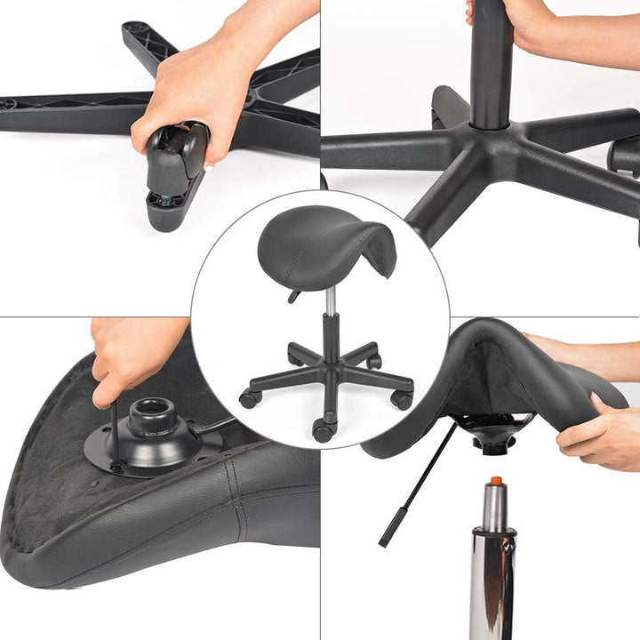 Mingone Sattelhocker Ergonomisch 360°-Drehung, 2 Stück Schwarz | Gepolsterte PU-Sitzfläche, Ergonomi