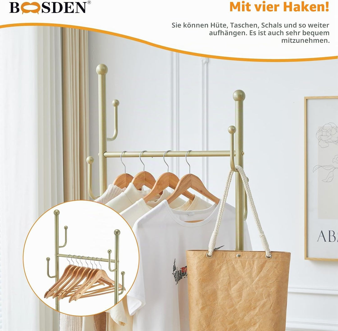 BOOSDEN Kleiderständer mit einem Querträger und Rollen, Metall-Kleiderständer, Mobile Kleiderstange