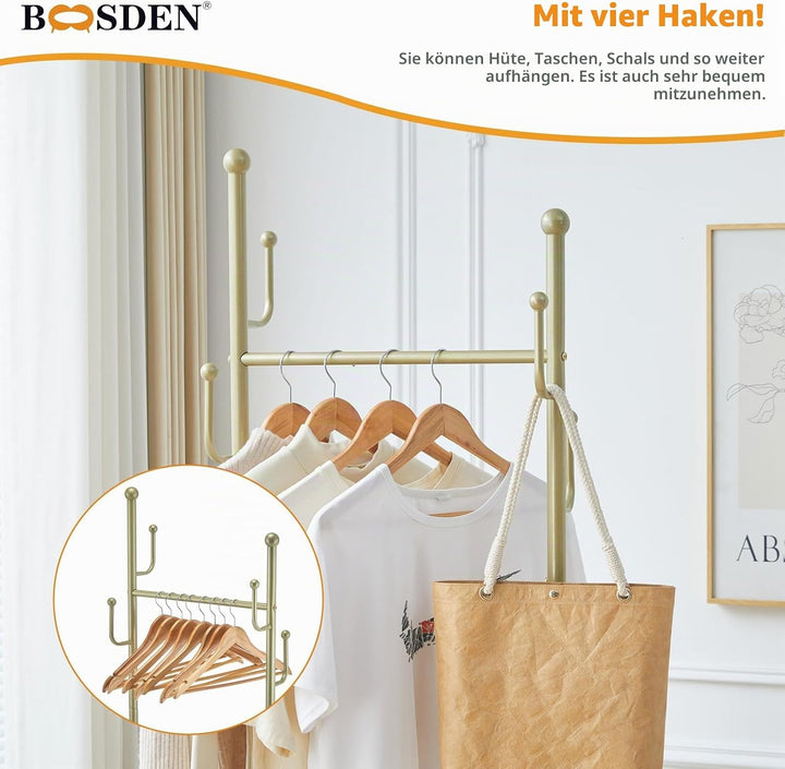 BOOSDEN Kleiderständer mit einem Querträger und Rollen, Metall-Kleiderständer, Mobile Kleiderstange