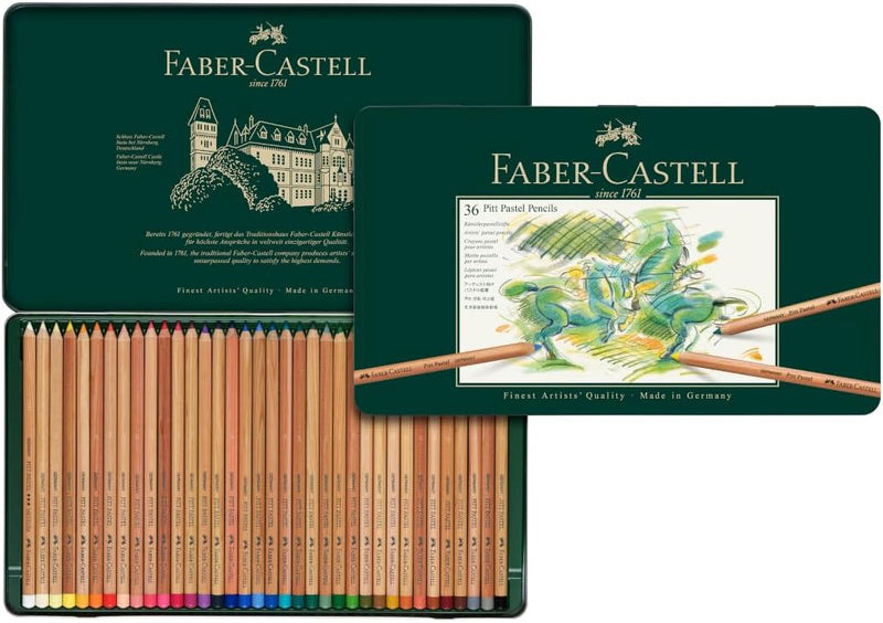 Faber-Castell 112136 - Farbstifte Pitt Pastellstifte, 36 Künstlerfarbstifte im Metalletui, verwischb