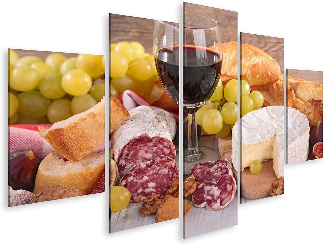 islandburner Bild auf Leinwand Wein Käse Wurst Und Brot Küchenbild Bilder Wandbilder Poster Leinwand