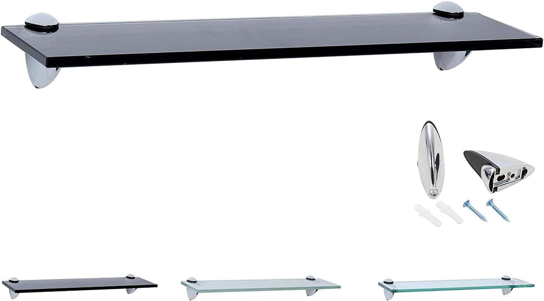 Rapid Teck Glas Wandregal Schwarz Glanz 50cm x 10cm - Glasregal mit 8mm ESG Sicherheitsglas - Glasre
