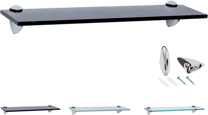 Rapid Teck Glas Wandregal Schwarz Glanz 50cm x 10cm - Glasregal mit 8mm ESG Sicherheitsglas - Glasre