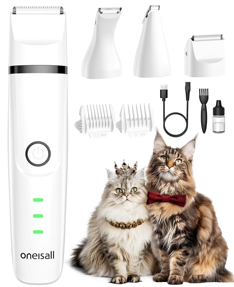 oneisall 3 in 1 Schermaschine Katze Hunde Set, Leise Katzenrasierer Profi Haarschneidemaschine für K