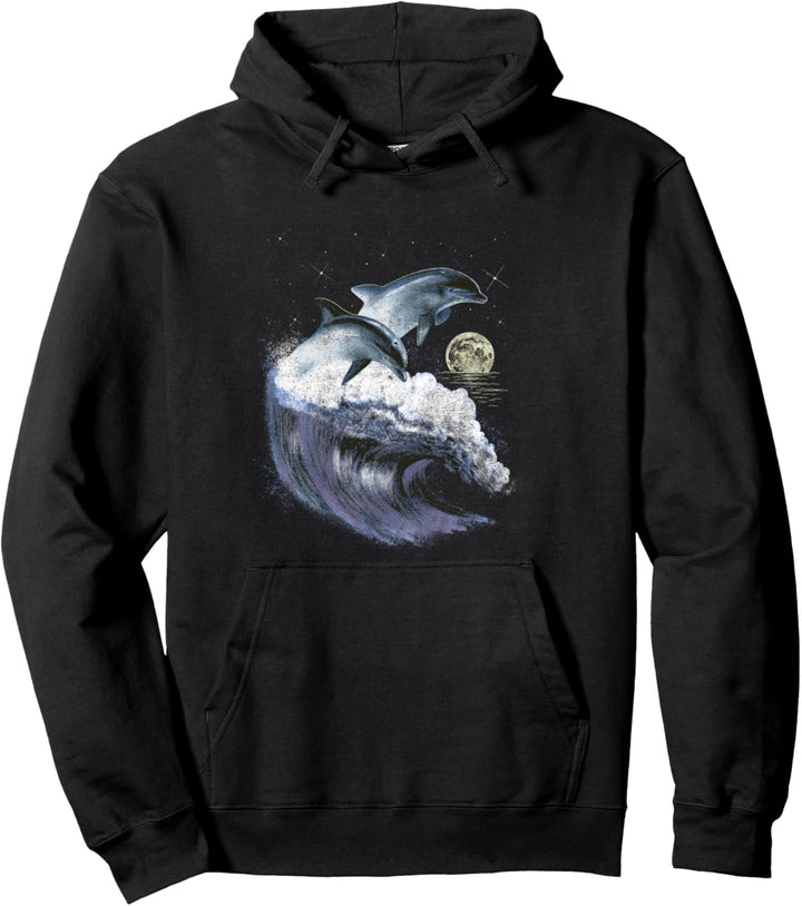 Trendy Night Dolphins Pullover Hoodie