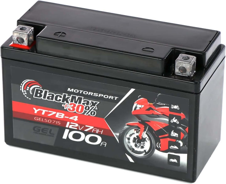BlackMax YT7-B4 Motorradbatterie GEL 12V 7Ah YT7B-4 YT7B-BS Batterie FT7B4 GT7B4 7Ah - 100A - YT7-B4