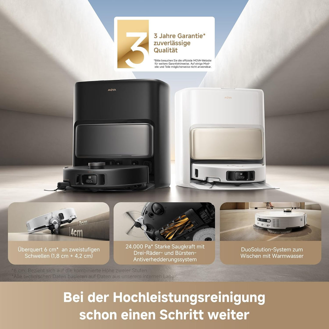 Mova V50 Ultra Complete Saugroboter mit Wischfunktion, Einer Saugkraft von 24.000 Pa, anhebbare Navi